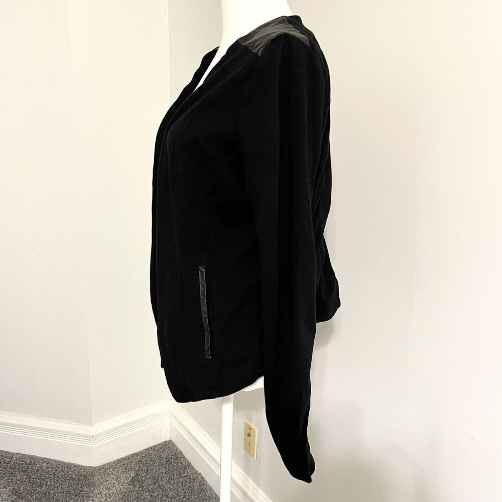 Eileen Fisher Jacket Womens Medium Stretch Viscose Ponte Leather Trim Black - Picture 2 of 10